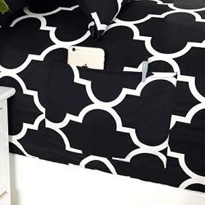 Elegant Comfort Lüks Yumuşak Yatak Çarşafları Dört Yapraklı Desenli 1500 Iplik Sayısı Perkal Mısır Kalitesinde Yumuşaklık Kırışma ve Solmaya Karşı Dayanıklı (6 Parça) Yatak Seti, King, Siyah