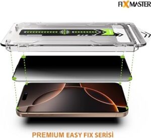 Fixmaster iPhone 17 Pro Max ile Uyumlu Hayalet (Privacy) Temperli Cam, Easy Fix Kolay Kurulum Serisi Yüksek Kaliteli Ekran Koruyucu
