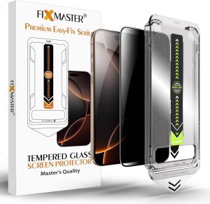 Fixmaster iPhone 17 Pro Max ile Uyumlu Hayalet (Privacy) Temperli Cam, Easy Fix Kolay Kurulum Serisi Yüksek Kaliteli Ekran Koruyucu