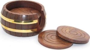 Pirinç Yuvarlak Ahşap Bardak Altı