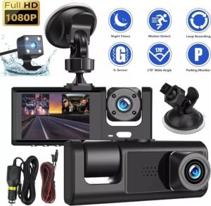 Full Hd 1080P Üç Kameralı Araç Içi Kamera Araba Güvenlik Kamerası Gece Görüşü Ön Geri Iç Kayıt Ir LED