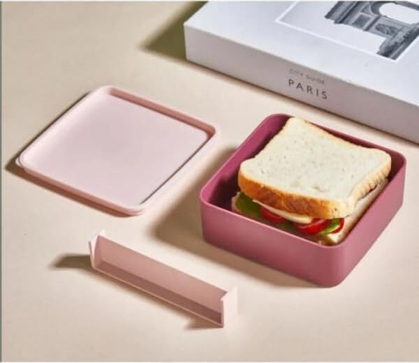 Smart Bölmeli 2 Katlı Çatal Kaşıklı Pembe Beslenme Kabı Kare - Mürdüm