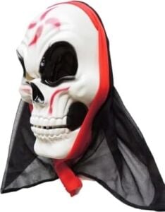 Cadılar Bayramı Halloween Maske Iskelet Tüllü Kırmızı Beyaz