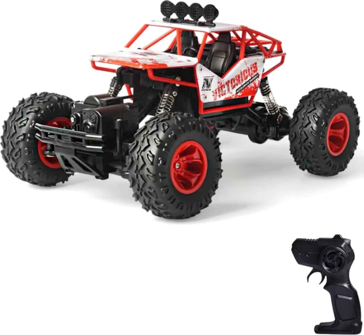 / 1:16 Ölçek 4x4 Uzaktan Kumandalı Rock Crawler Off Road Aracı 4 Çeker Şarjlı 20 Dk Kullanım Kırmızı ve Mavi Oyuncak Off Road Araba (Kırmızı)