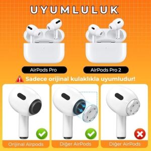 Airpods Pro ve Pro 2.nesil Uyumlu Anc Delikli Üç Boyut Premium Yedek Silikon Kulaklık Uçları (S, M, L)