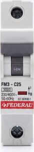 1 Adet Federal 1X25 A C Tipi 3ka Otomatik Sigorta Fm3-C 9EC-C0331-0D25