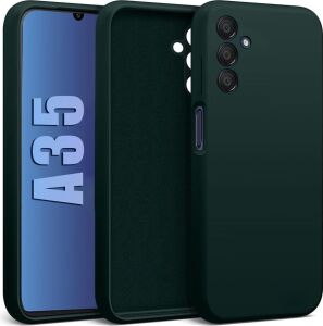 Galaxy A35 ile Uyumlu Kadife Astarlı Koyu Yeşil Mat Silikon Kılıf – Ince & Esnek, Leke ve Suya Dayanıklı