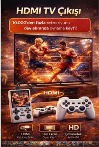 Beyaz Taşınabilir Retro Wifi El Oyun Konsolu Full Hd Ekran 2 Kollu Tv Bağlantılı