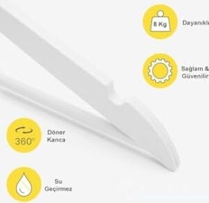 10’lu Ahşap Görünümlü Plastik Askı Seti – Dayanıklı Pantolon, Gömlek ve Elbise Askısı – Ince Tasarım Dolap Düzenleyici Kıyafet Askısı (Beyaz)