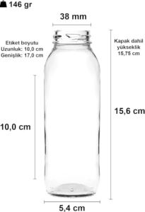250 ml Şeffaf Hale Cam Şişe, Yeşil Metal Kapaklı, Meyve Suyu ve Içecekler Için, 250 Cc, Yerli Üretim, 15 Adet
