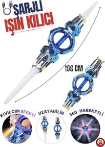 Oyuncak +14 Yaş Kıvılcım Efektli 360° Derece Dönen Rgb 108 cm Kılıç Şarjlı Ses Efektli Işıklı Anime Kılıcı