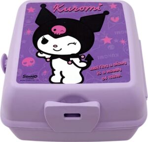Wiggle Kuromi Temalı Lisanslı 4 Bölmeli Plastik Çocuk Beslenme Kutusu - Yemek Saklama Kabı Kaşık ve Çatallı (Lila-2)