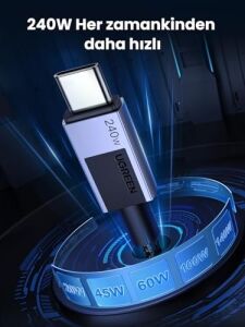Usb-C To Usb-C 240W Pd Hızlı Şarj Kablosu, Uzay Grisi, 2m, 45068