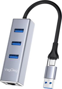 USB ve Type-C Gigabit Ethernet Adaptörü 3 Port USB 3.0 Çoklayıcı Hub