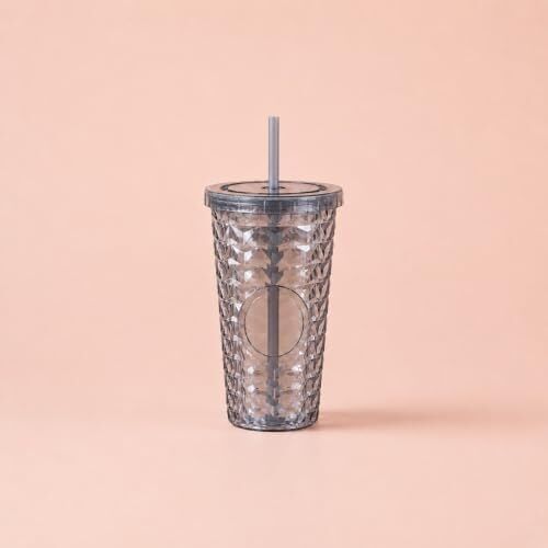 Pipetli Mika Bardak 500 Ml, Kapaklı ve Pipetli Içecek Bardağı, Soğuk Kahve Meşrubat Smoothie ve Günlük Kullanım Için Pratik Plastik Bardak (Siyah)