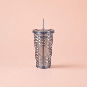 Pipetli Mika Bardak 500 Ml, Kapaklı ve Pipetli Içecek Bardağı, Soğuk Kahve Meşrubat Smoothie ve Günlük Kullanım Için Pratik Plastik Bardak (Siyah)