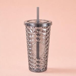 Pipetli Mika Bardak 500 Ml, Kapaklı ve Pipetli Içecek Bardağı, Soğuk Kahve Meşrubat Smoothie ve Günlük Kullanım Için Pratik Plastik Bardak (Siyah)