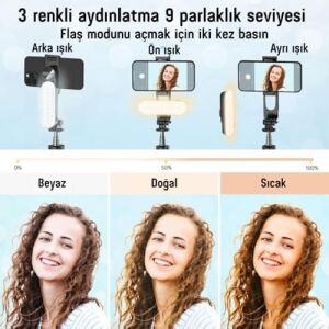 Infomax LED Işıklı Selfie Çubuğu & Tripod – 111 cm Uzatılabilir, 360° Döner Telefon Tutucu, Çıkarılabilir Bluetooth Kumanda, 3 Renk Modu & 9 Parlaklık Seviyesi, Apple ve Android ile Uyumlu