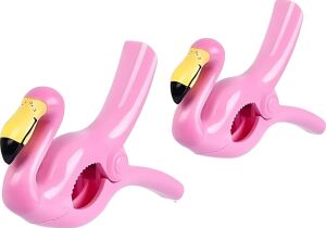 Pembe Flamingo Plaj Havlusu Mandalı, 2'li Set, Güçlü Tutma Özellikli, Taşınabilir Havlu Klipsi