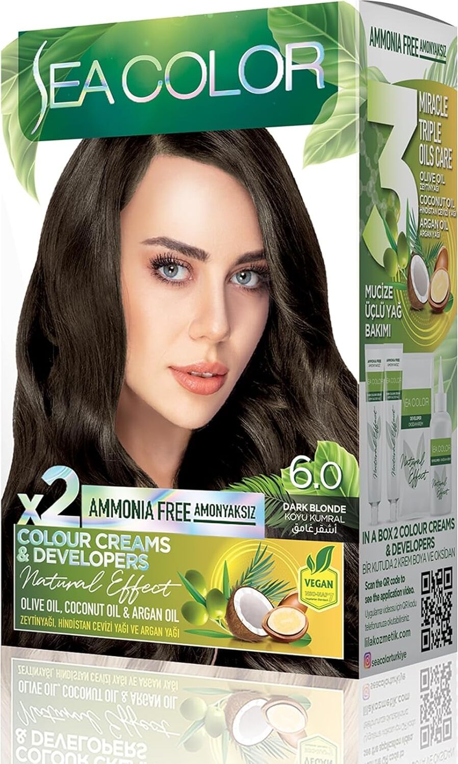 Amonyaksız, Vegan, Doğal, Besleyici Kalıcı Saç BOYASI%100 Beyaz Kapama (1 Paket 2 x 50 ml Boya & Oksidan) (Koyu Kumral 6.0)