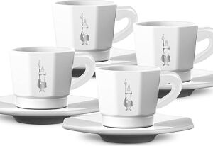 - 4'lü Espresso Fincan Seti - Sekizgen Tasarım - Beyaz Renk - Porselen