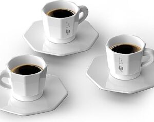 - 4'lü Espresso Fincan Seti - Sekizgen Tasarım - Beyaz Renk - Porselen