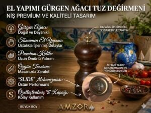 Glıos El Yapımı Gürgen Ağacı Baharat Değirmeni, Paslanmaz Çelik Mekanizmalı, Karabiber ve Tuz Öğütücü, 11X5,5 cm Küçük Boy Pahalı Niş Üründür
