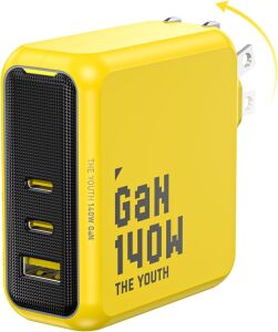 Aohi Youth 3 Portlu Şarj ADAPTÖRÜ,140W Şarj Cihazı, Gan+ Hızlı Şarj Istasyonu, Sarı