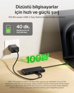 Usb-C Hub, 7 Portlu, 60 Hz’de 4K HDMI Ekran Desteği, Sd ve Microsd Yuvaları, 100W Güç Iletimi, 5gbps Veri Aktarımı, Macbook, iPad Pro, Chromebook Için Usb-C Çoklu Port Adaptörü, HDMI 2.0, Siyah