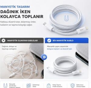 T4CL-BK 1 Metre Siyah 27W Type C To Lightning Şarj Kablosu, Manyetik Tasarımlı Örgülü Hızlı Şarj ve Data Kablosu, (Tüm Lightning iphone ve ipad ile Tam Uyumluluk)