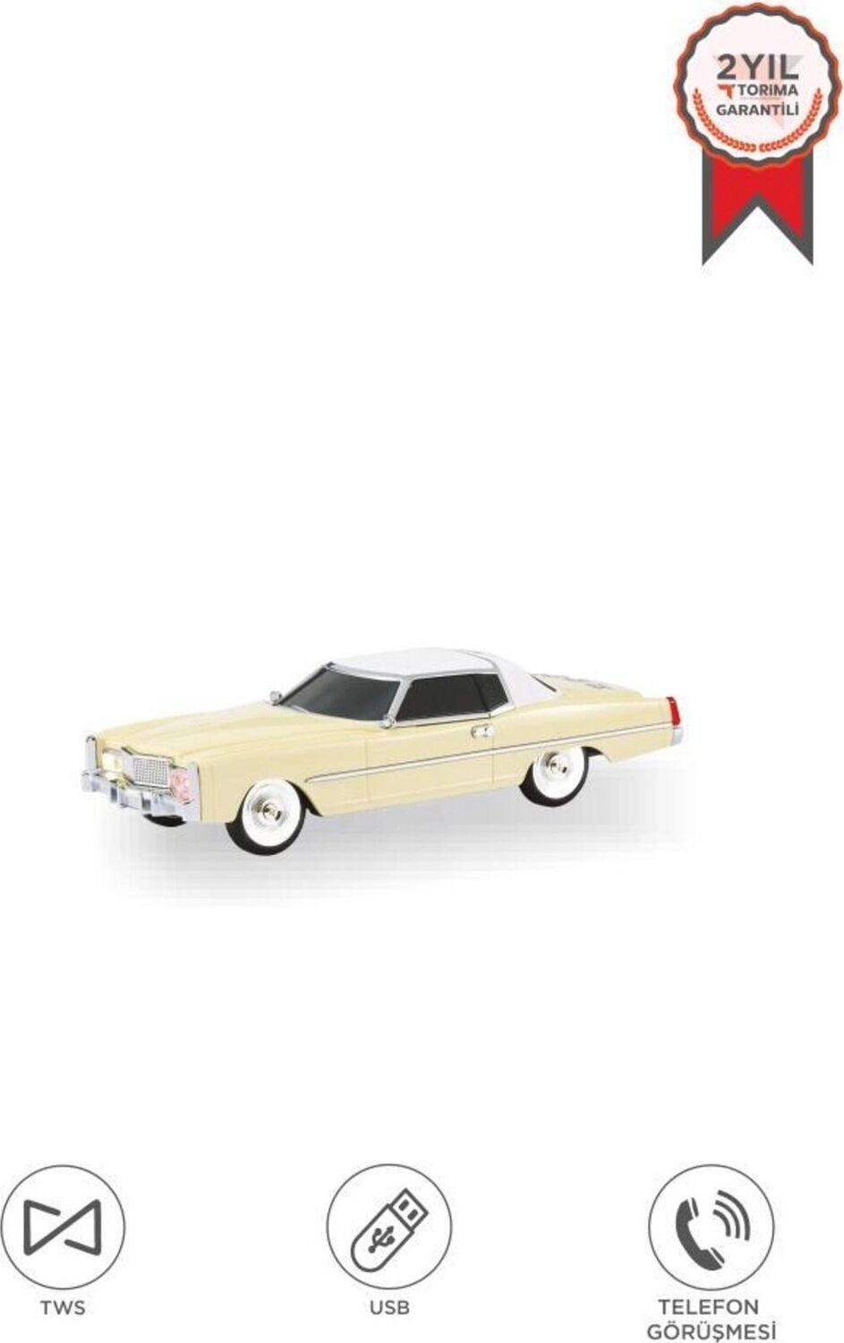Bluetooth Hoparlör Bej Renk Retro Araba Tasarımlı 10W Fm USB Tws 3 Saat Dinleme Süresi
