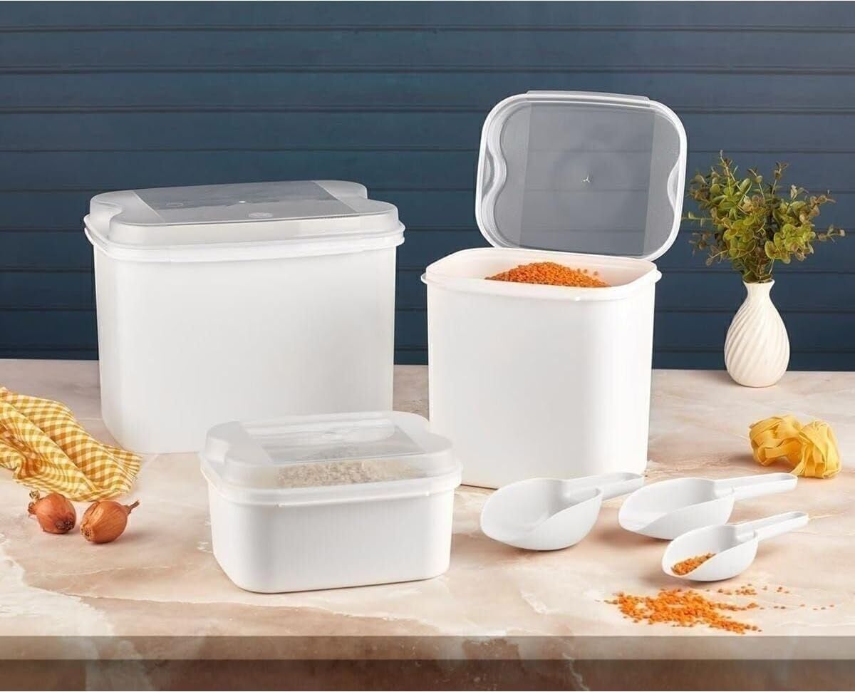 Masal Un ve Bakliyat Kabı 10 Lt + 4,5 Lt + 1,6 Lt Beyaz Saklama Kabı Kürek, BEYAZ-2959
