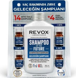 Revox Bitkisel Şampuan ve Aktif Özlü 4 Adet Özel Destek Serumu Saç Bakım Seti Geleceğin Şampuanı
