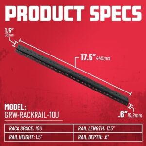 Gator Rackworks Ağır Hizmet Tipi Çelik Raf Ray Seti; 10U Raf Boyutu (GRW-RACKRAIL-10U)