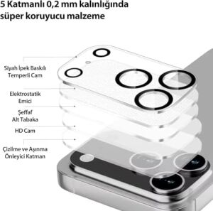 iPhone Kamera Lens Koruyucu Şeffaf 9h Sert Temperli Cam (Iphone 17 Pro Max)