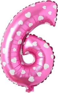 6 Rakamlı 16 Inç Pembe Kalpli Folyo Balon 36 cm (Pembe)