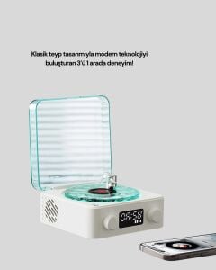 Bluetooth Hoparlör – 3-Ü-1 Saatli Gece Lambası ve Vintage Tasarım