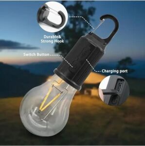 Şarjlı Taşınabilir LED Ampul Lamba – USB ile Şarj Edilebilir, 3 Kademeli Işık, Asma Kancalı & Kamp, Bahçe, Dolap, Balkon, Banyo Için Acil Aydınlatma (3200K)