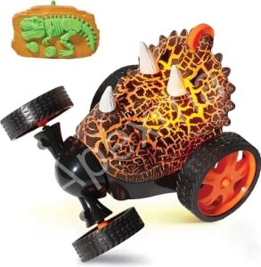 Oyuncak Uzaktan Kumandalı 360° Hareket Edebilen Pilli Işıklı Dinozor Araba - Kumandalı Oyuncak Akrobat Araba (K-Kırmızı)