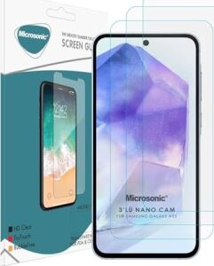 Galaxy A55 Screen Protector Nano Glass Cam Ekran Koruyucu (3`lü Paket) [galaxy A55 ile Uyumlu Ekran Koruyucu - Şeffaf]