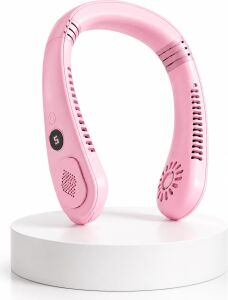 Pembe Boyun Tipi Fan USB Şarjlı Hafif Tasarım Güçlü Hava Üflemeli Serinletici