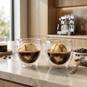 Borosilikat Cam Bardak, 250 ml Geniş Kapasite, Isıya Dayanıklı Yapı, Çift Cidarlı Yalıtım, Ev Ofis Restoran Için Kullanıma Uygun Borosilikat Cam Çay Kahve Espresso Latte Sunum Bardağı
