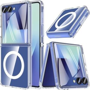 Galaxy Z Flip7 Için Kablosuz Şarj Destekli Şeffaf Kılıf Magsafe ile Uyumlu Arkası Sert Köşeleri Yumuşak Silikon Z Flip7 Için Kılıf Sararmaya Dayanıklı Güçlü Manyetikli Z Flip7 Kilif
