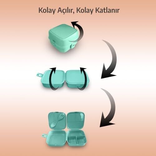 Bölmeli Beslenme Kutusu, Çocuk Kahvaltı Saklama Kabı, Öğrenci Okul Piknik Kamp Iş, Öğle Yemeği Yiyecek Koyma Çantası (Açık Mavi - Resimsiz)
