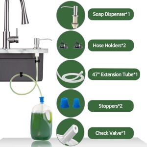 Mutfak Lavabosu Için Bulaşık Sabunluğu, Dahili Lavabo Sabunluğu Fırçalanmış Nikel, Tezgah Sabunluk Paslanmaz Çelik Pompa, 47 ''uzatma Borusu Kitli, Küçük Şişeyi Tekrar Doldurmaya Gerek Yok
