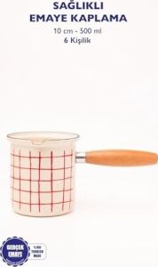 Cupid Kareli Emaye Ahşap Saplı Cezve (500ML-6 Kişilik)