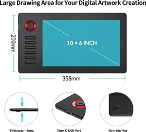 A15 Pro 10X6 Inç Profesyonel Grafik Tablet, 8192 Seviye Pilsiz Kalem, 12 Kısayol Tuşu ve Döner Kontrol Düğmesi, Windows/mac/android Uyumlu