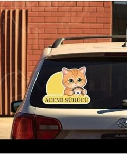 Parti Tasarla Acemi Sürücü Sevimli Kedi Araba Etiketi & Sticker Çok Renkli