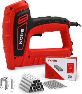 KBZ200 8-16MM Zımba ve 15-16MM Profesyonel Çivi Çakma Makinesi + 3000 Adet Yedek Zımba ve Çivi, Kırmızı/siyah