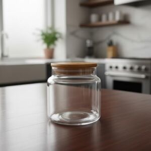 1 Adet Bambu Kapaklı Borosilikat Cam Kavanoz - Vakumlu Sızdırmaz Silikon Contalı Yuvarlak Şeffaf Erzak Kabı Baharatlık ve Mutfak Düzenleyici (Boy Seçenekli) (500ML)